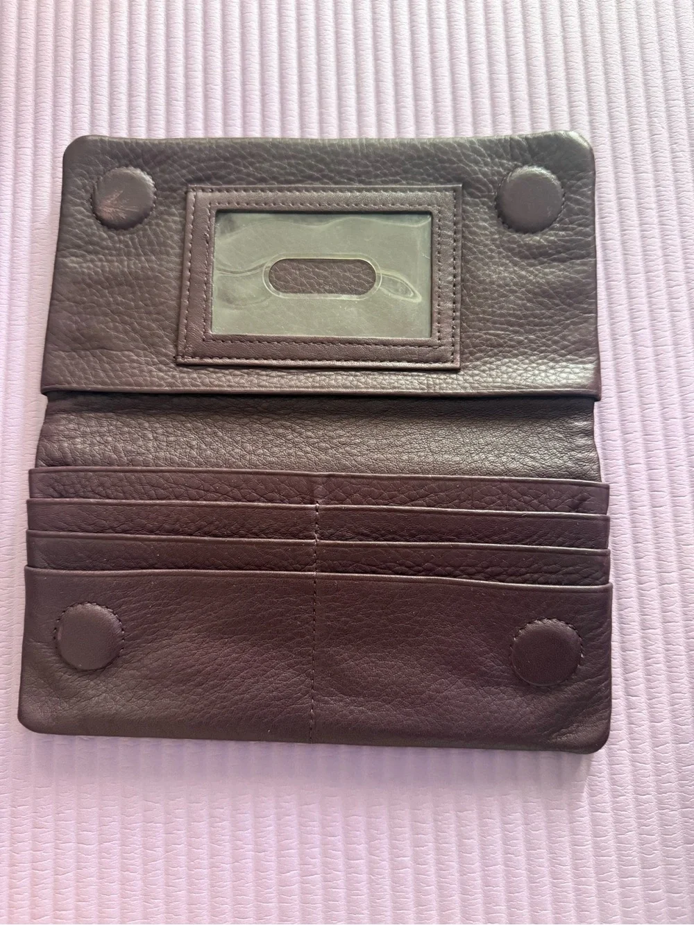 HOBO Dark Brown Leather Wallet with Gold Zip Accent